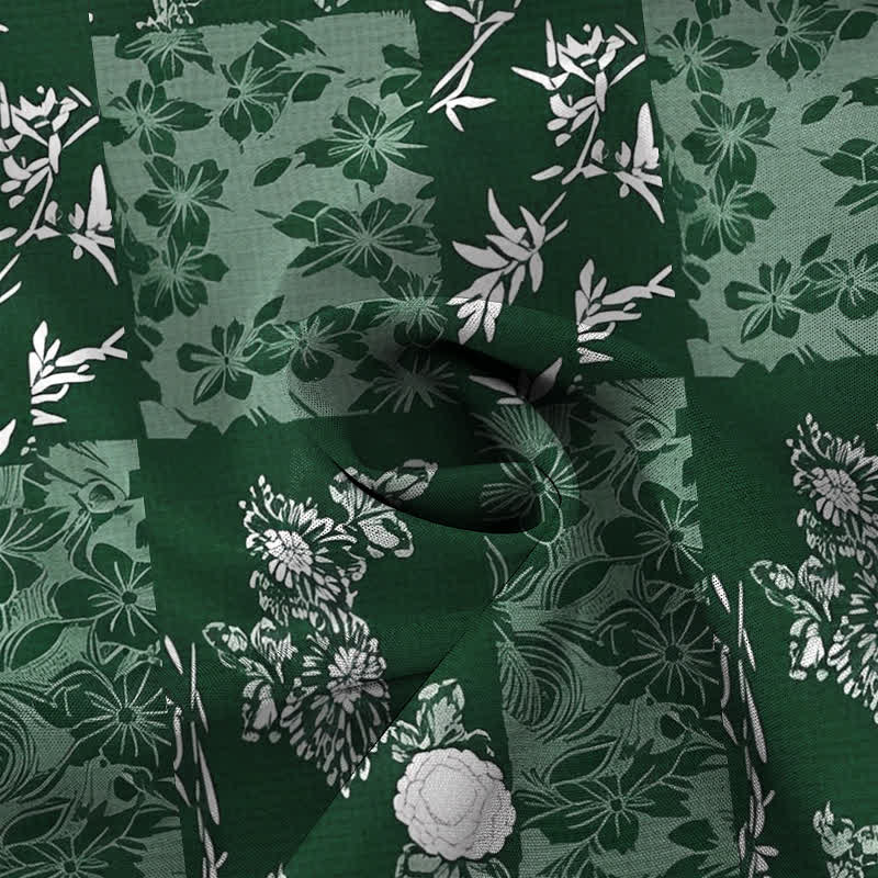 Buddha Stones Camisa de manga corta transpirable para hombre con botones y estampado floral a cuadros azules - image 8