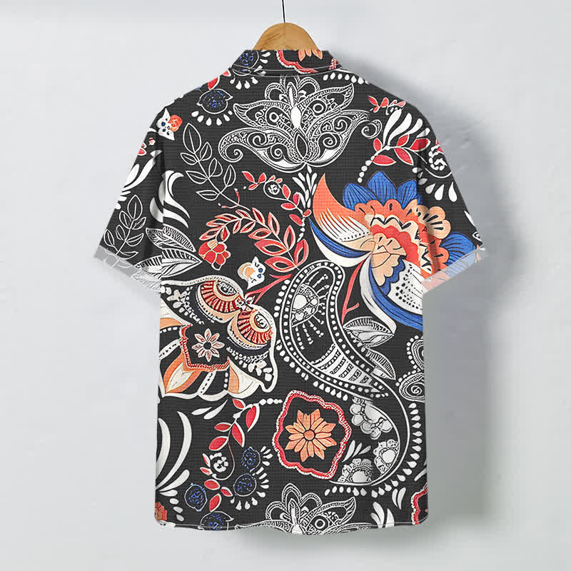 Buddha Stones Camisa de manga corta transpirable para hombre con botones y estampado floral paisley vintage - image 1