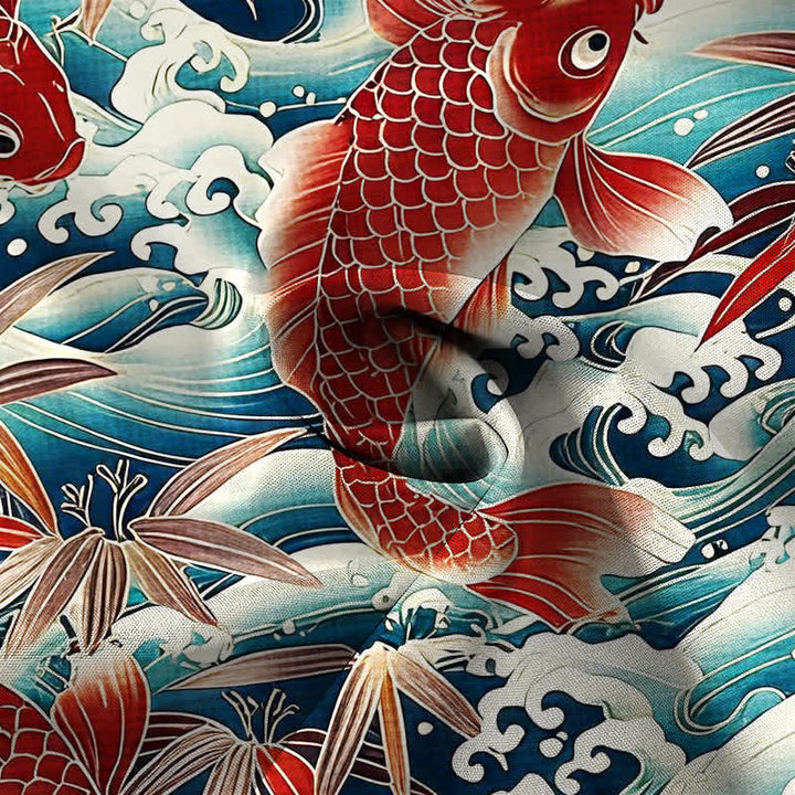 Buddha Stones Camisa de manga corta transpirable para hombre con botones y estampado de bambú y olas Koi - image 2