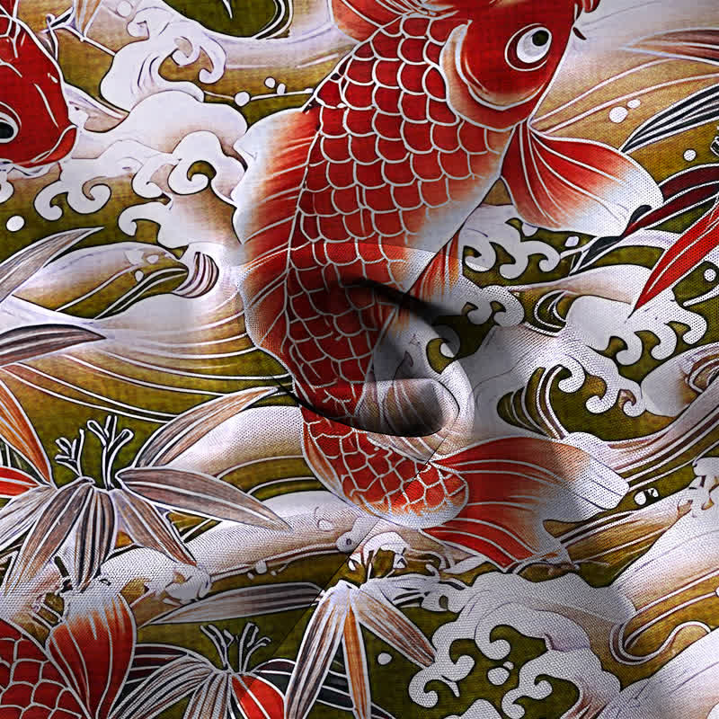 Buddha Stones Camisa de manga corta transpirable para hombre con botones y estampado de bambú y olas Koi - image 5