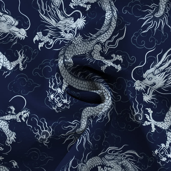 Buddha Stones Camisa de manga corta para hombre con botones y estampado de nube de dragón dorado, resistente a las arrugas. - image 14