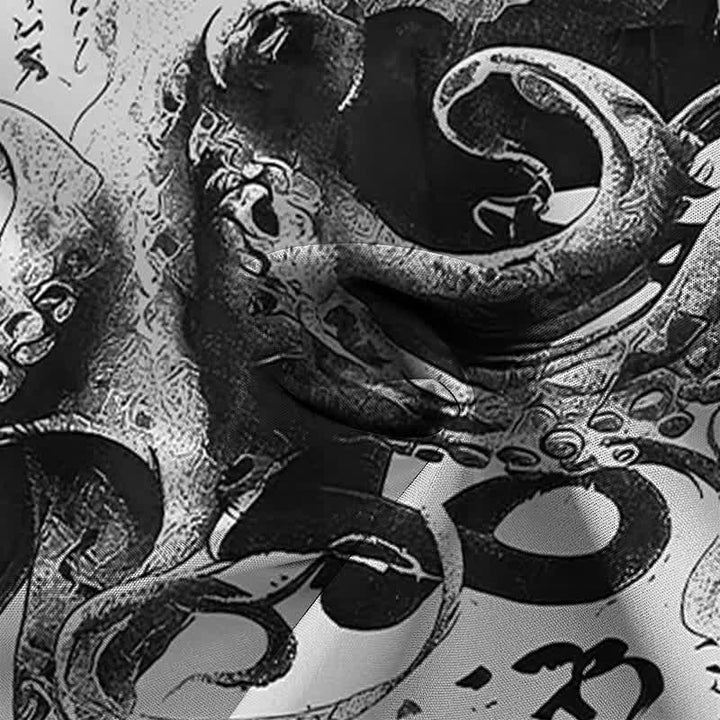 Buddha Stones Camisa de manga corta para hombre con botones y estampado de caligrafía de pulpo japonés, resistente a las arrugas. - image 8