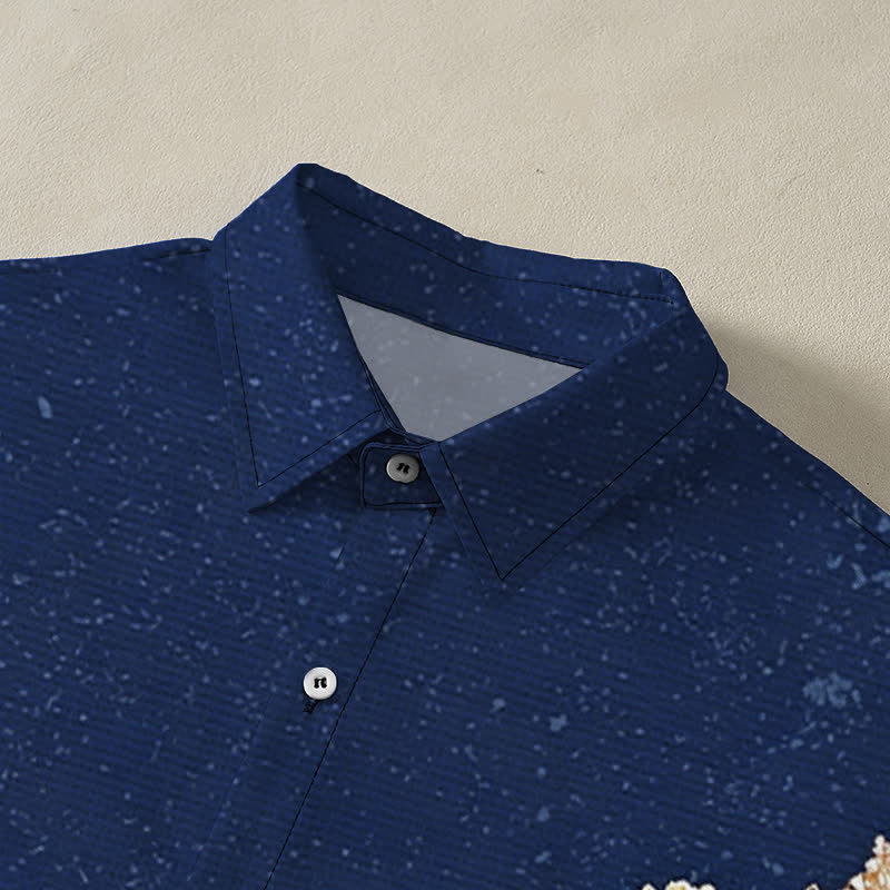 Buddha Stones Camisa transpirable de manga corta para hombre con botones y estampado de nubes y olas de loto - image 2