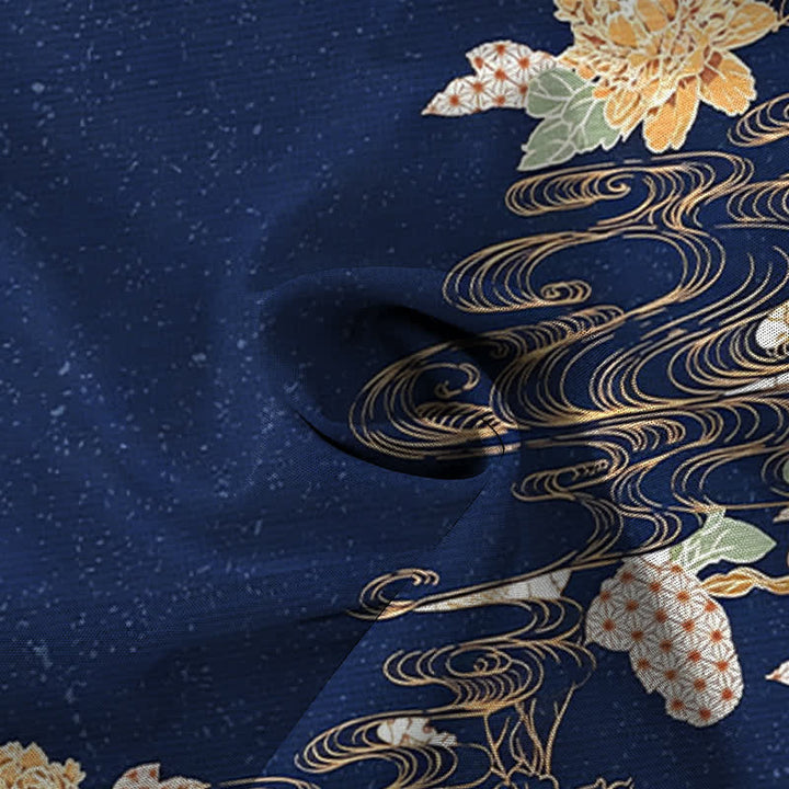 Buddha Stones Camisa transpirable de manga corta para hombre con botones y estampado de nubes y olas de loto - image 4