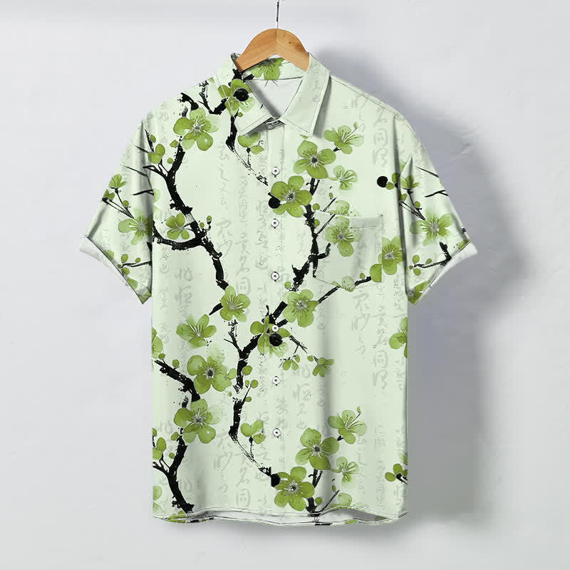 Buddha Stones Camisa de manga corta para hombre con botones y estampado de ramas de ciruelo rojo, resistente a las arrugas. - Gotas de miel - US/UK/AU48, UE58 (4XL) - image 6