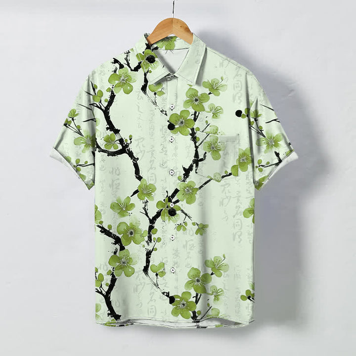Buddha Stones Camisa de manga corta para hombre con botones y estampado de ramas de ciruelo rojo, resistente a las arrugas. - Gotas de miel - US/UK/AU48, UE58 (4XL) - image 6