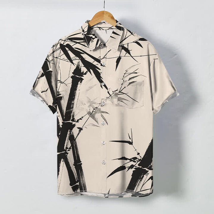 Buddha Stones Camisa de manga corta para hombre con botones estampados de bambú tinta y resistente a las arrugas - Marfil - US/UK/AU48, UE58 (4XL) - image 0