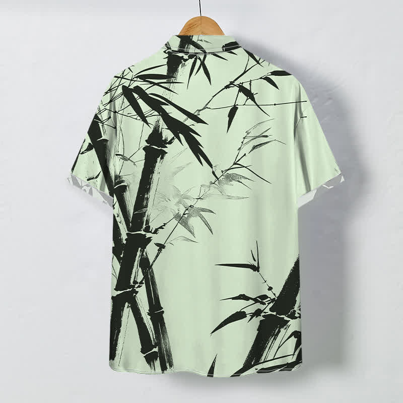 Buddha Stones Camisa de manga corta para hombre con botones estampados de bambú tinta y resistente a las arrugas - image 4