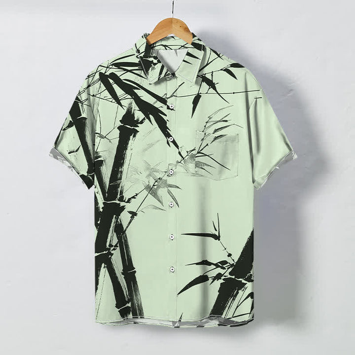 Buddha Stones Camisa de manga corta para hombre con botones estampados de bambú tinta y resistente a las arrugas - Verde pálido - US/UK/AU48, UE58 (4XL) - image 3