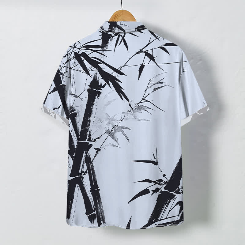 Buddha Stones Camisa de manga corta para hombre con botones estampados de bambú tinta y resistente a las arrugas - image 7