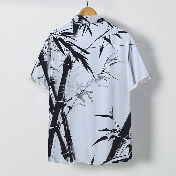 Buddha Stones Camisa de manga corta para hombre con botones estampados de bambú tinta y resistente a las arrugas - image 7