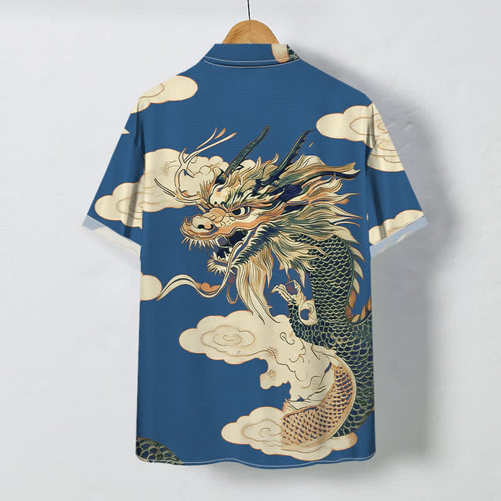 Buddha Stones Camisa de manga corta para hombre con botones y estampado de nube de dragón chino, resistente a las arrugas. - image 7