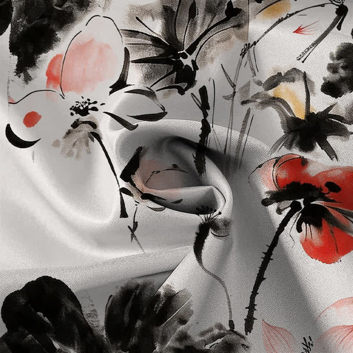 Buddha Stones Camisa transpirable de manga corta para hombre con botones y estampado floral en tinta - image 2