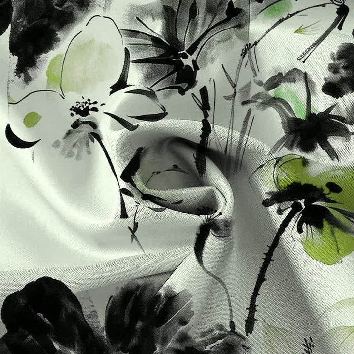 Buddha Stones Camisa transpirable de manga corta para hombre con botones y estampado floral en tinta - image 5