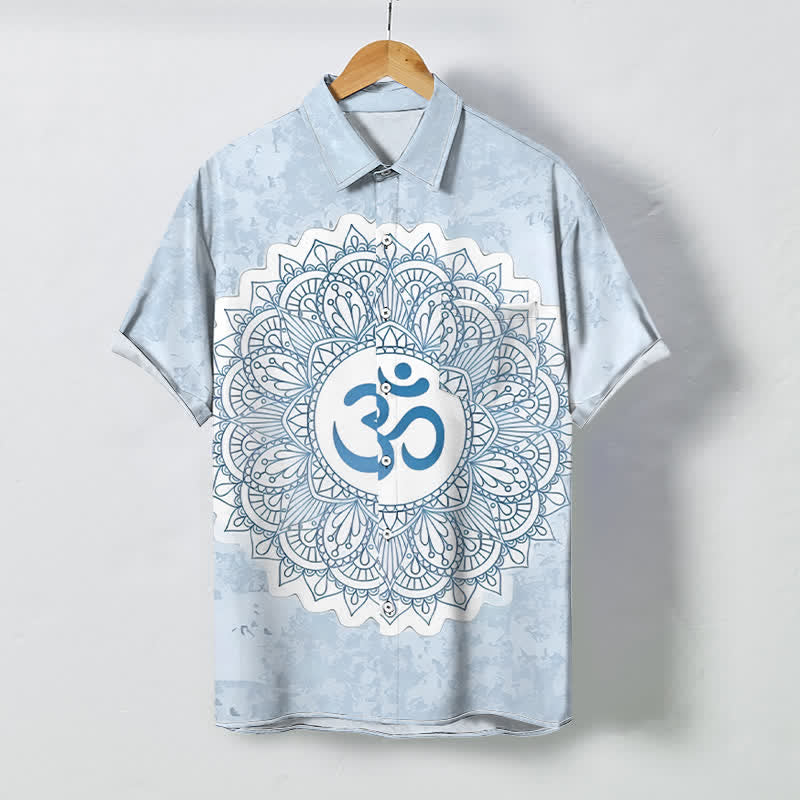 Buddha Stones Camisa transpirable de manga corta para hombre con botones y estampado de mandala Om - Azul claro - US/UK/AU48, UE58 (4XL) - image 6