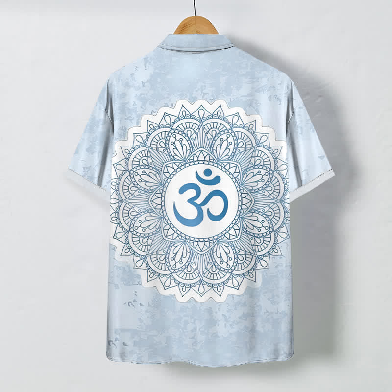 Buddha Stones Camisa transpirable de manga corta para hombre con botones y estampado de mandala Om - image 7