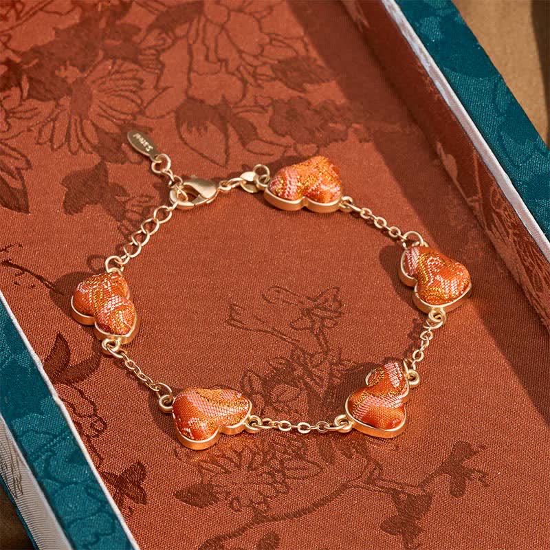 Buddha Stones Canción Brocado Calabaza Ondulaciones de Agua Buena Fortuna Pulsera Vintage China - Rojo anaranjado (mismo tono de color, el estampado varía) - image 0