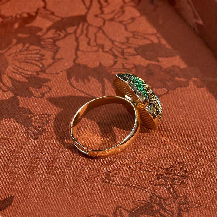 Buddha Stones Anillo ajustable de estilo chino vintage con forma de calabaza y diseño de brocado de canción. - image 6
