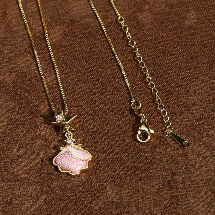 Buddha Stones Collar de la suerte con corazón de concha de cobre brocada y hoja de ginkgo - image 3