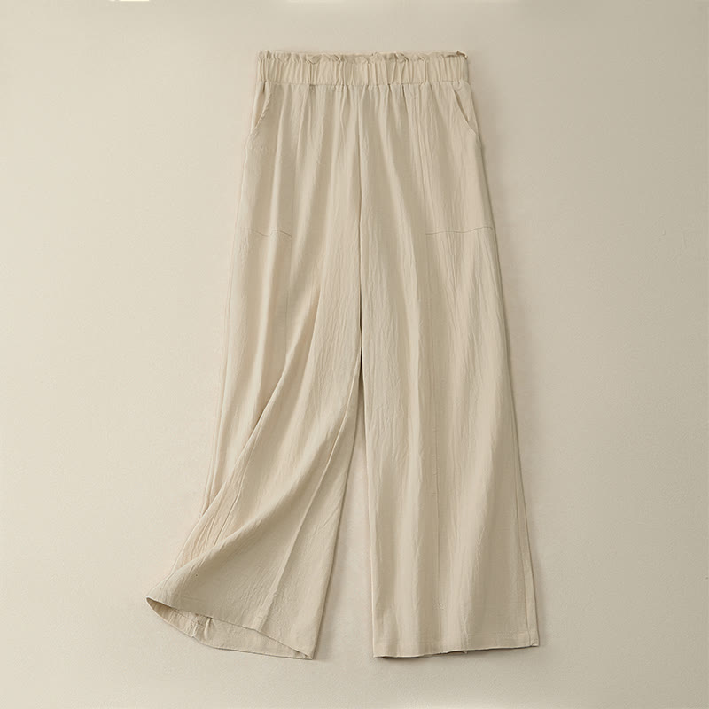 Buddha Stones Pantalones largos de mujer de corte recto con cordón ajustable, estilo casual minimalista, para primavera y verano. - Beige - US12, UK/AU16, EU44 (2XL) - image 0