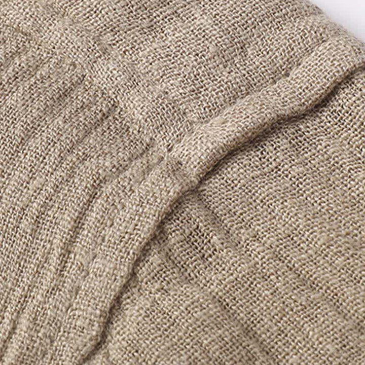 Buddha Stones Camisas de manga corta para hombre de lino liso con cuello mandarín, estilo casual de verano. - image 7