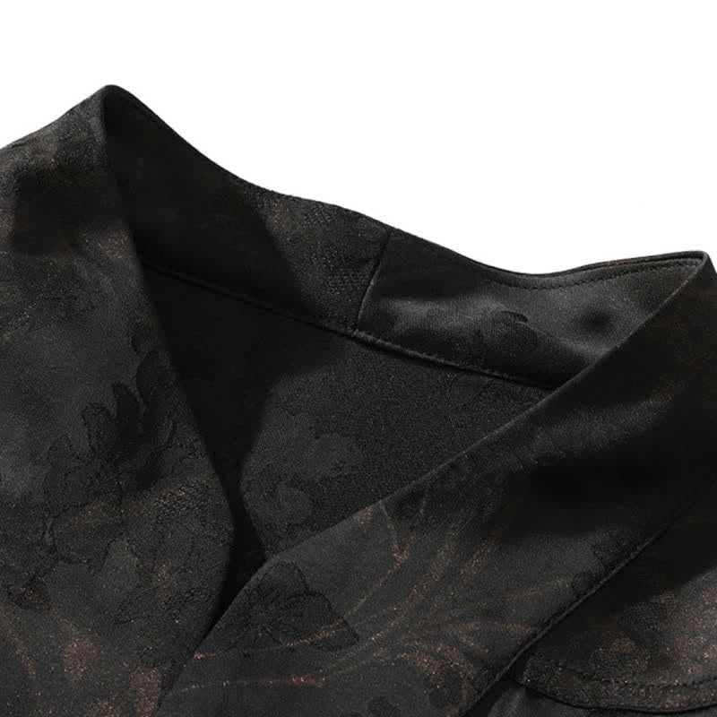 Buddha Stones Camisas de manga corta para hombre estilo Tang, informales, con cuello mandarín y estampado de mariposas de bambú, ideales para primavera y verano. - image 5