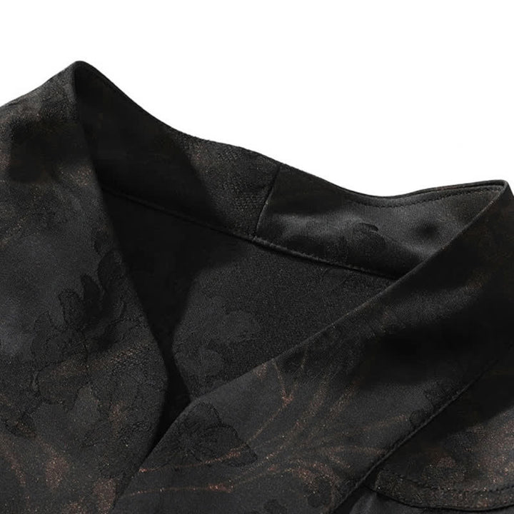 Buddha Stones Camisas de manga corta para hombre estilo Tang, informales, con cuello mandarín y estampado de mariposas de bambú, ideales para primavera y verano. - image 5