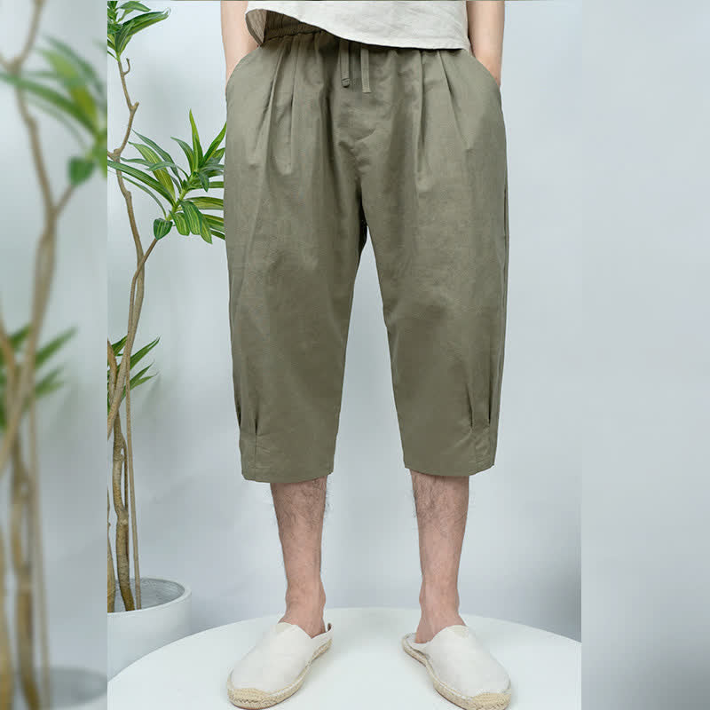Buddha Stones Pantalones harem de verano informales de estilo vintage con cordón ajustable y bolsillos para hombre. - Verde oliva - US/UK/AU44, EU54 (4XL) - image 0
