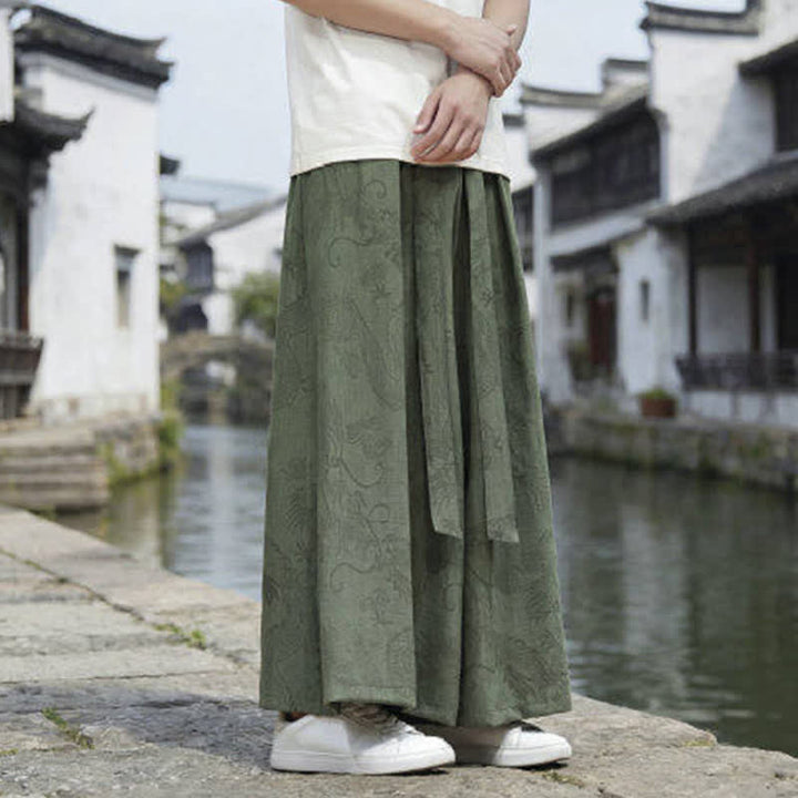 Buddha Stones Pantalones de verano informales estilo Tang con cordón y estampado de dragón, pantalones tobilleros para hombre de pierna ancha. - image 3