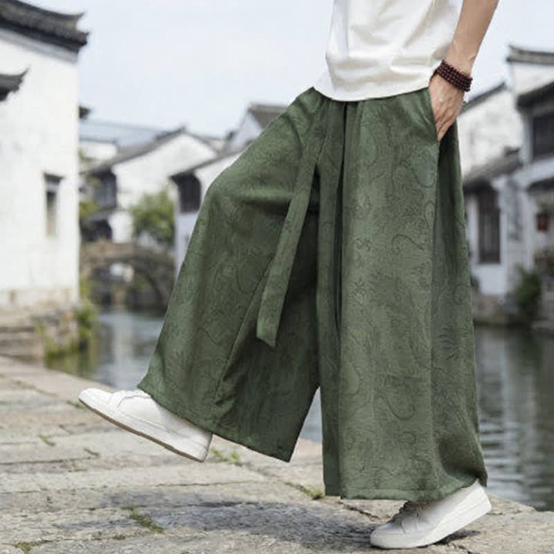 Buddha Stones Pantalones de verano informales estilo Tang con cordón y estampado de dragón, pantalones tobilleros para hombre de pierna ancha. - image 7