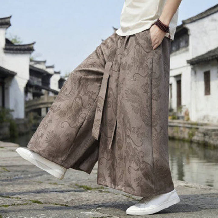 Buddha Stones Pantalones de verano informales estilo Tang con cordón y estampado de dragón, pantalones tobilleros para hombre de pierna ancha. - image 23