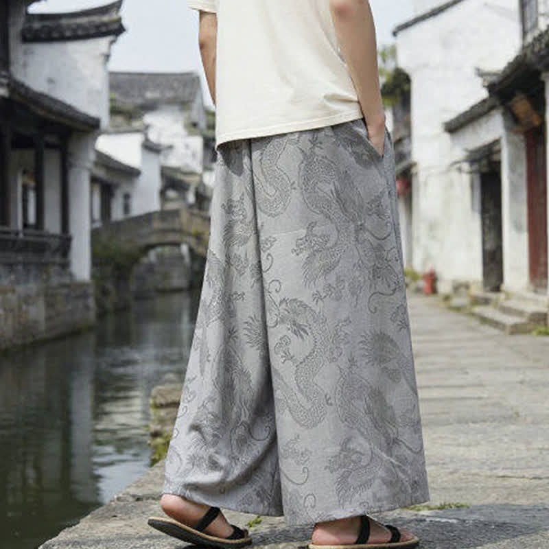 Buddha Stones Pantalones de verano informales estilo Tang con cordón y estampado de dragón, pantalones tobilleros para hombre de pierna ancha. - image 27