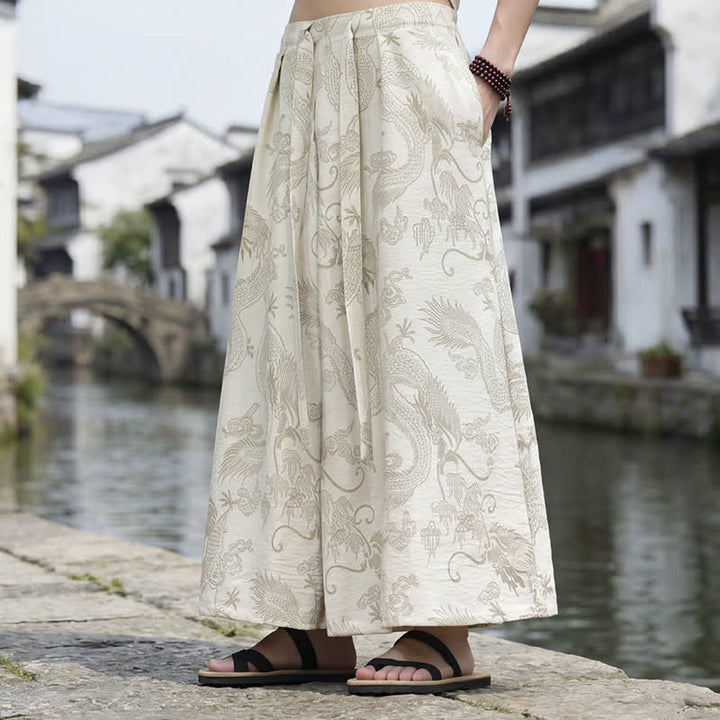 Buddha Stones Pantalones de verano informales estilo Tang con cordón y estampado de dragón, pantalones tobilleros para hombre de pierna ancha. - image 35