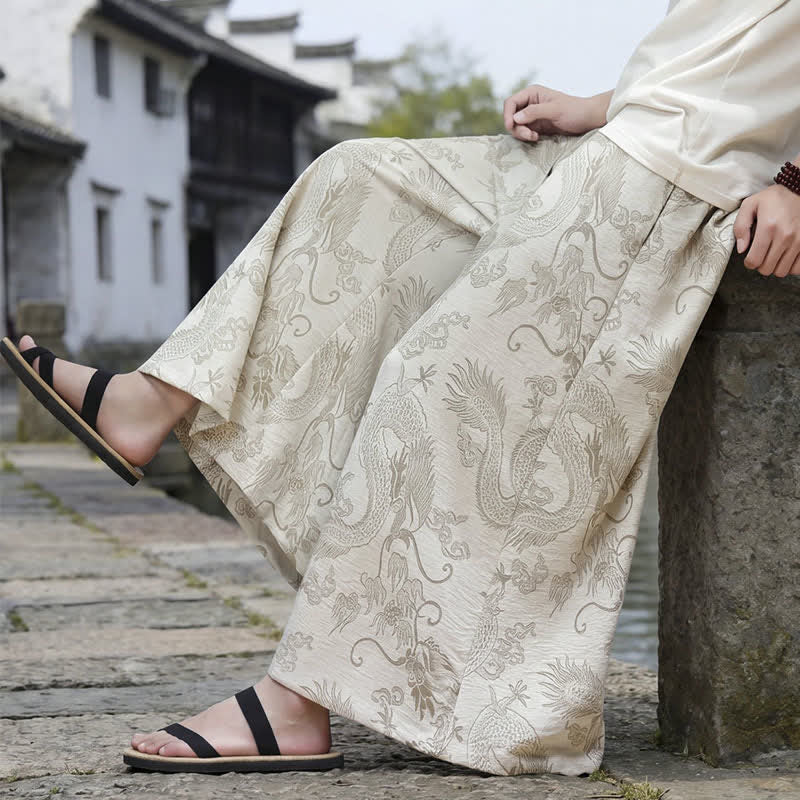 Buddha Stones Pantalones de verano informales estilo Tang con cordón y estampado de dragón, pantalones tobilleros para hombre de pierna ancha. - image 43