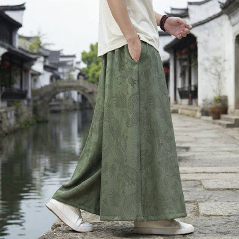 Buddha Stones Pantalones de verano informales estilo Tang con cordón y estampado de dragón, pantalones tobilleros para hombre de pierna ancha. - image 5