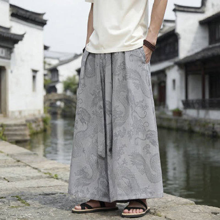 Buddha Stones Pantalones de verano informales estilo Tang con cordón y estampado de dragón, pantalones tobilleros para hombre de pierna ancha. - image 26