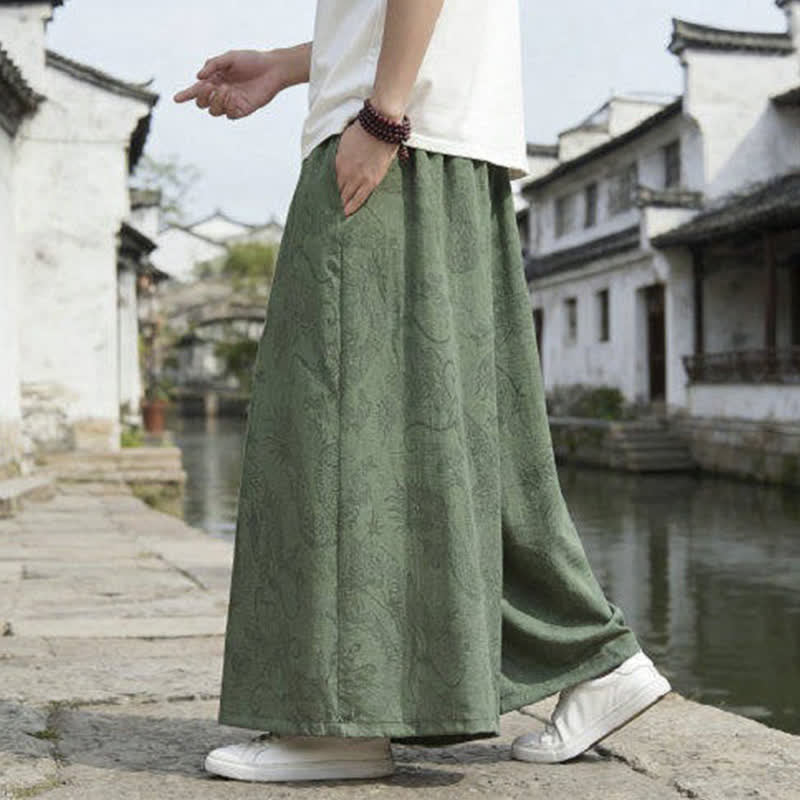 Buddha Stones Pantalones de verano informales estilo Tang con cordón y estampado de dragón, pantalones tobilleros para hombre de pierna ancha. - image 6