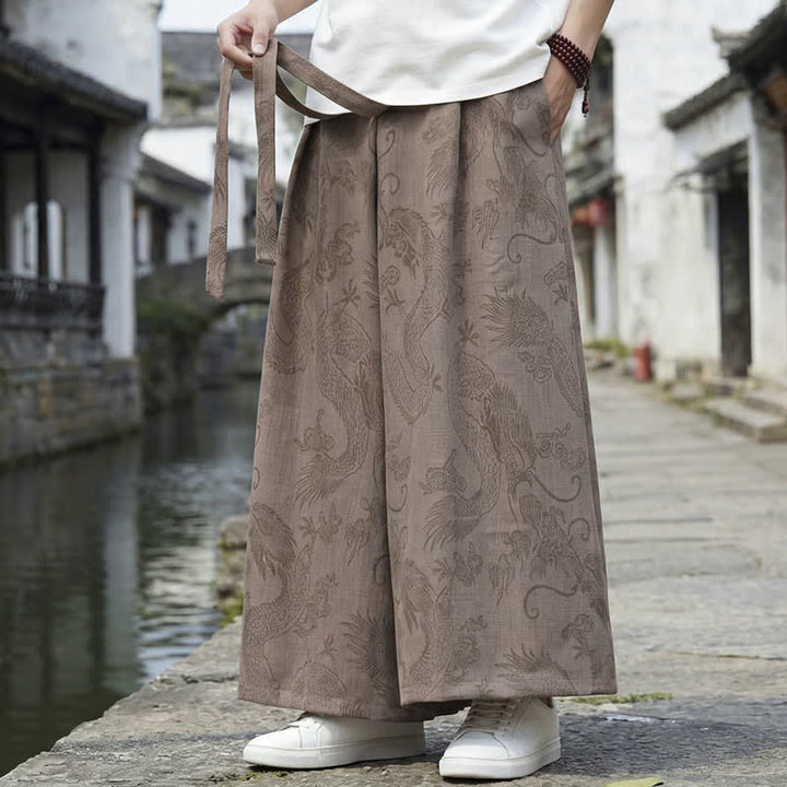 Buddha Stones Pantalones de verano informales estilo Tang con cordón y estampado de dragón, pantalones tobilleros para hombre de pierna ancha. - image 18