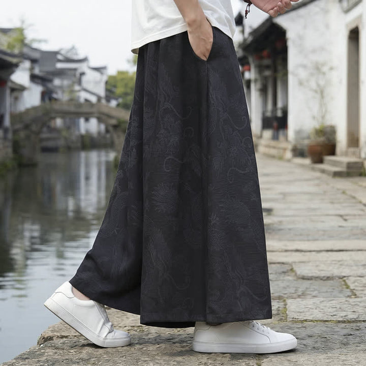 Buddha Stones Pantalones de verano informales estilo Tang con cordón y estampado de dragón, pantalones tobilleros para hombre de pierna ancha. - image 12