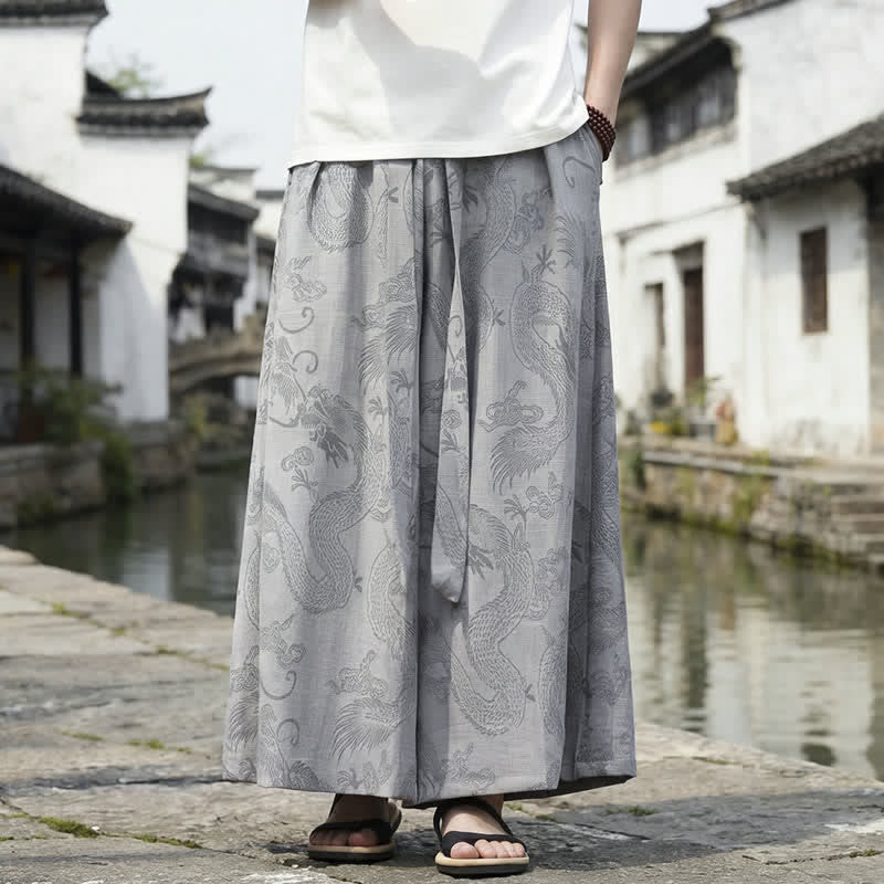 Buddha Stones Pantalones de verano informales estilo Tang con cordón y estampado de dragón, pantalones tobilleros para hombre de pierna ancha. - Gris - US/UK/AU46, EU56 (5XL) - image 25