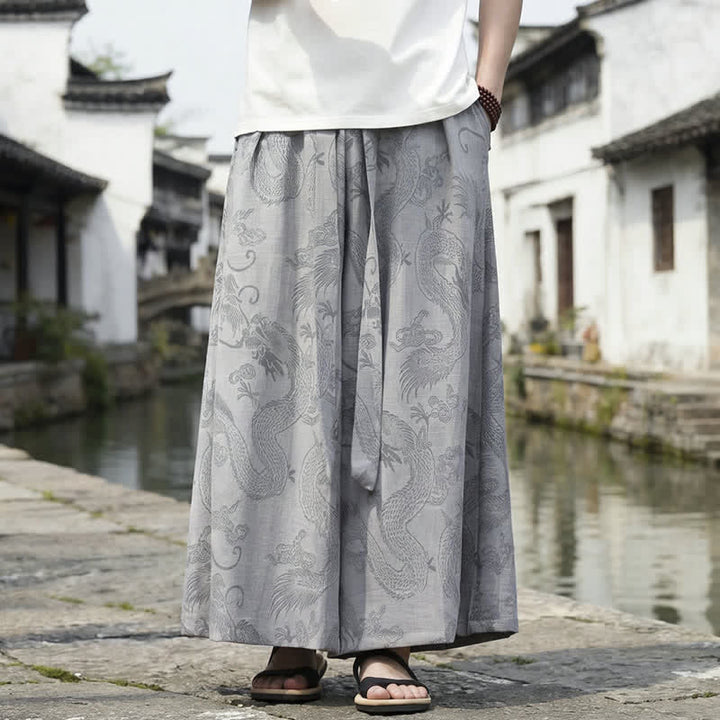 Buddha Stones Pantalones de verano informales estilo Tang con cordón y estampado de dragón, pantalones tobilleros para hombre de pierna ancha. - Gris - US/UK/AU46, EU56 (5XL) - image 25