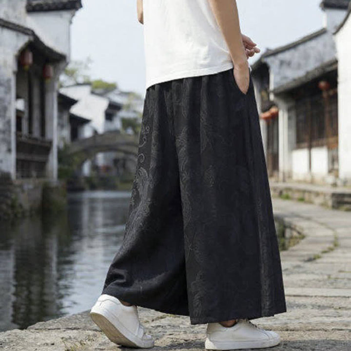 Buddha Stones Pantalones de verano informales estilo Tang con cordón y estampado de dragón, pantalones tobilleros para hombre de pierna ancha. - image 13