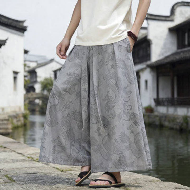 Buddha Stones Pantalones de verano informales estilo Tang con cordón y estampado de dragón, pantalones tobilleros para hombre de pierna ancha. - image 30