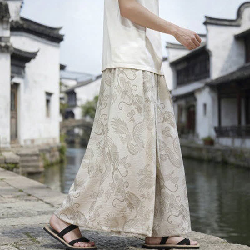Buddha Stones Pantalones de verano informales estilo Tang con cordón y estampado de dragón, pantalones tobilleros para hombre de pierna ancha. - image 36