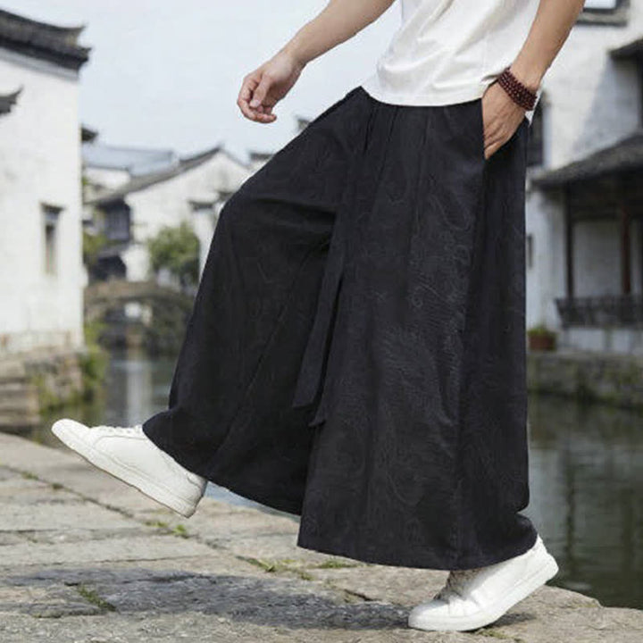 Buddha Stones Pantalones de verano informales estilo Tang con cordón y estampado de dragón, pantalones tobilleros para hombre de pierna ancha. - image 15