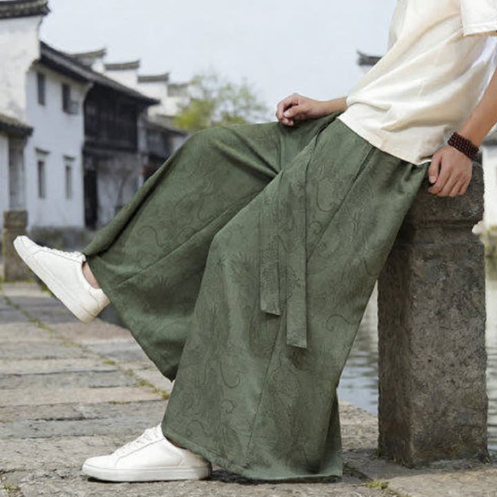 Buddha Stones Pantalones de verano informales estilo Tang con cordón y estampado de dragón, pantalones tobilleros para hombre de pierna ancha. - image 8