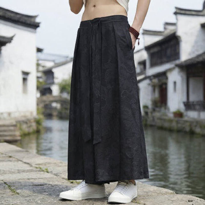 Buddha Stones Pantalones de verano informales estilo Tang con cordón y estampado de dragón, pantalones tobilleros para hombre de pierna ancha. - image 11