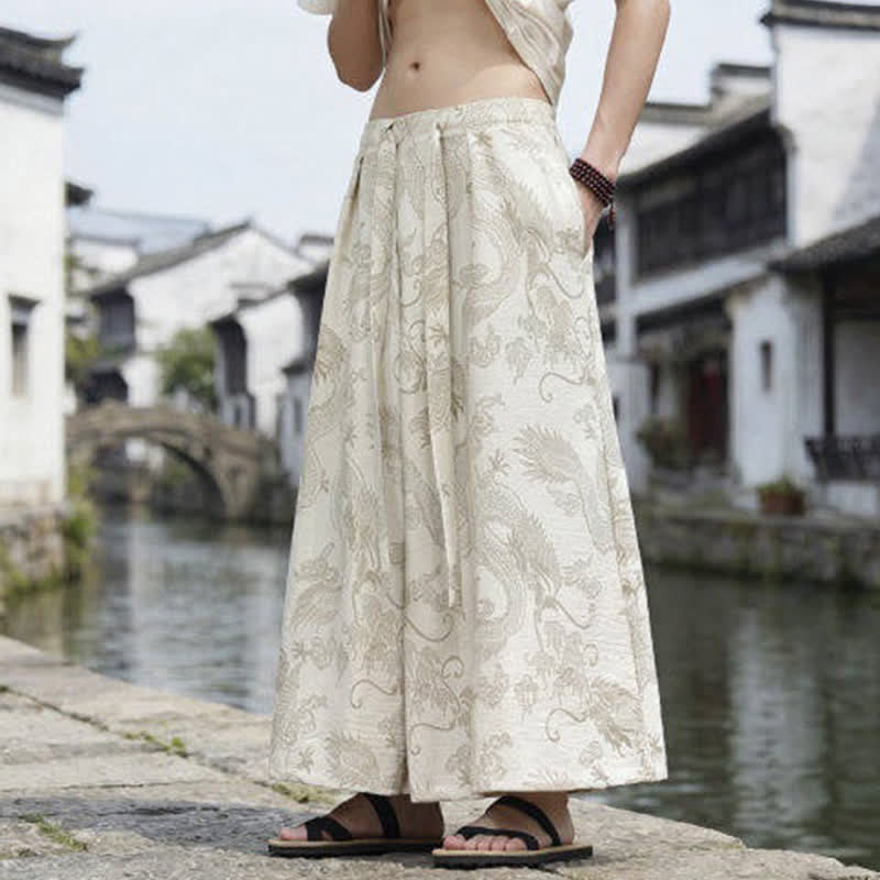 Buddha Stones Pantalones de verano informales estilo Tang con cordón y estampado de dragón, pantalones tobilleros para hombre de pierna ancha. - image 38