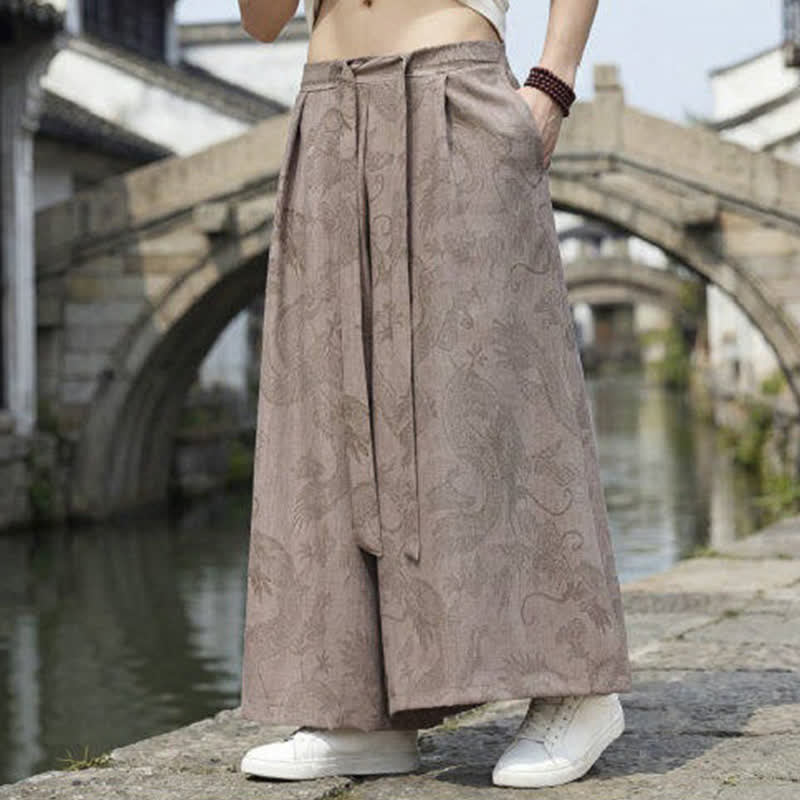 Buddha Stones Pantalones de verano informales estilo Tang con cordón y estampado de dragón, pantalones tobilleros para hombre de pierna ancha. - image 19