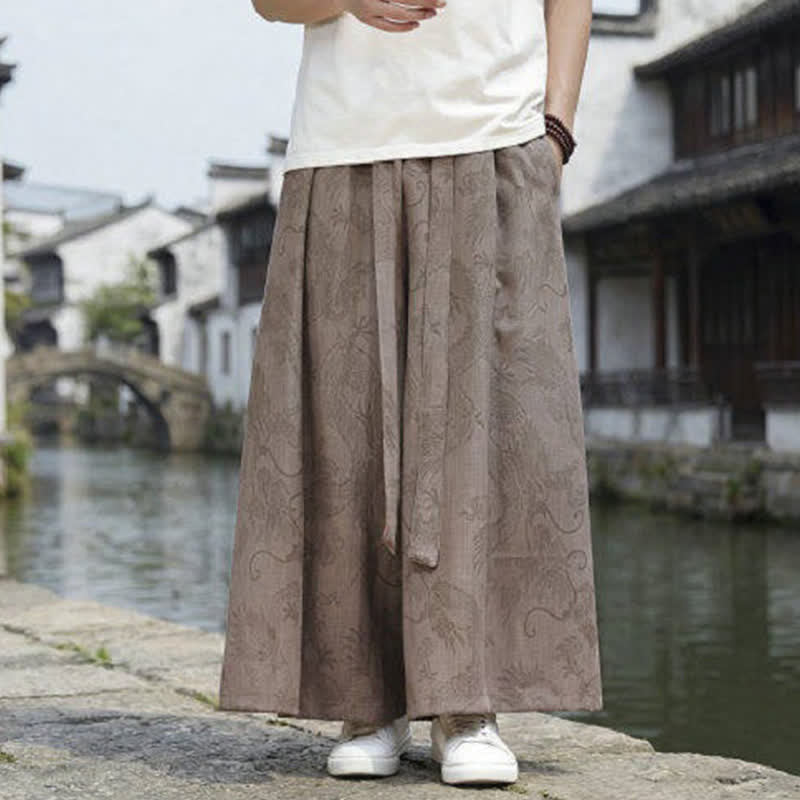 Buddha Stones Pantalones de verano informales estilo Tang con cordón y estampado de dragón, pantalones tobilleros para hombre de pierna ancha. - Broncearse - US/UK/AU46, EU56 (5XL) - image 17